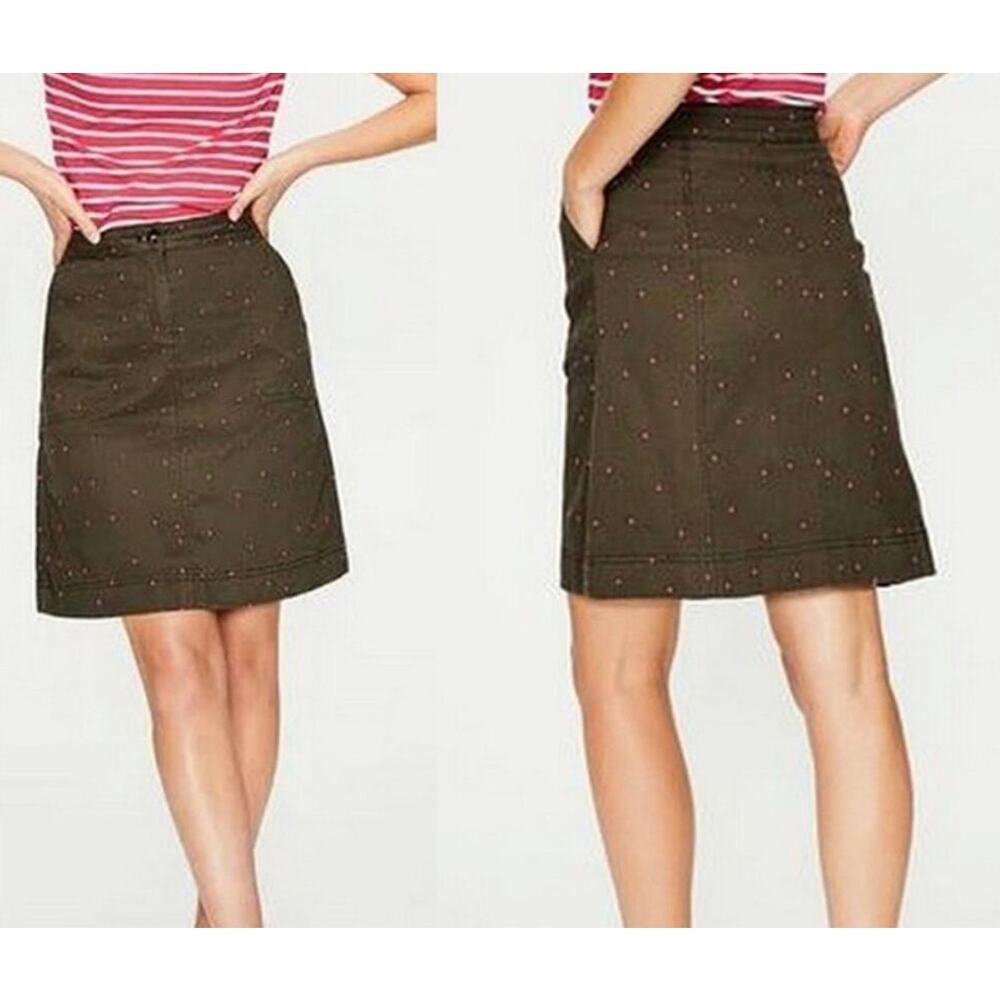 Boden Mini A-Line Skirt Embroidered Polka Dot Print Pockets Green/Pink -Size 10R